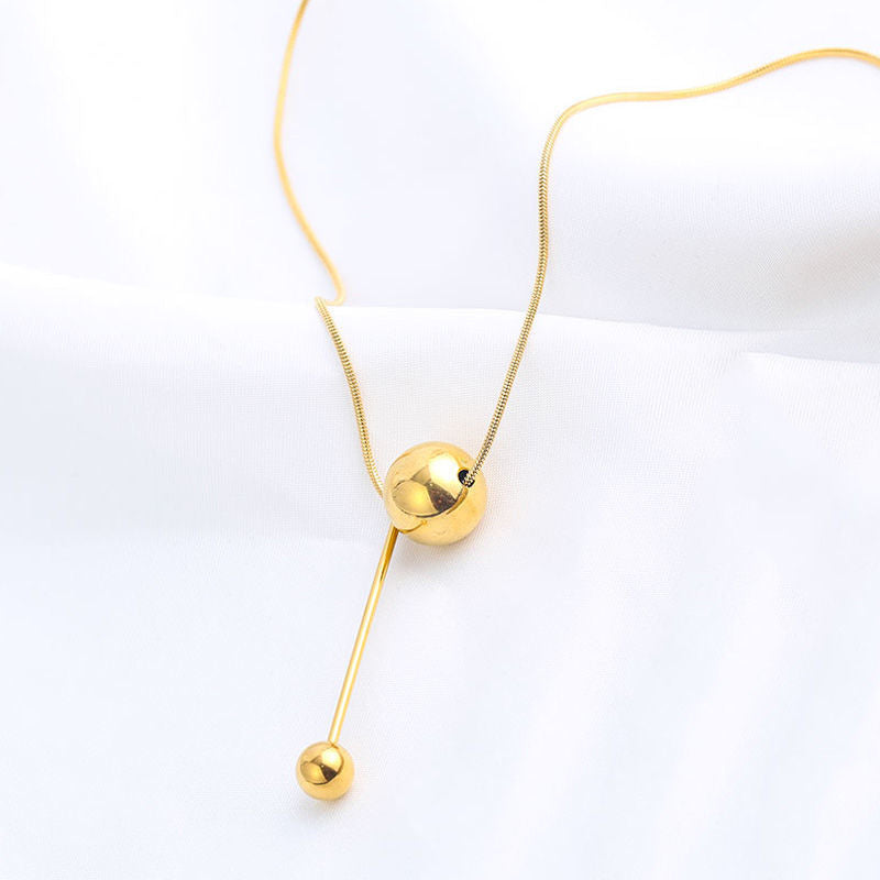 Collana Minimalista con Pendente a Sfera Geometrico in Acciaio al Titanio Placcato Oro per Donna, Catena a Serpente, Gioielli Estivi per la Clavicola