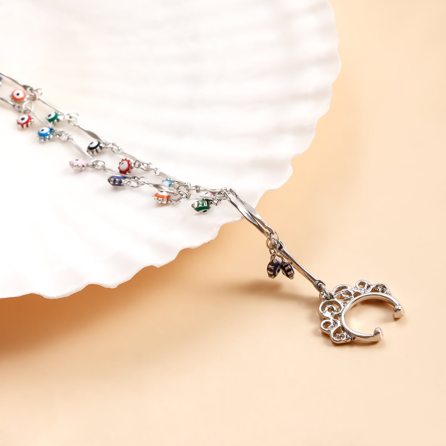 Ethnic Geometric Evil Eye Tassel Nose Ring Plated Alloy Unisex Body Jewelry
