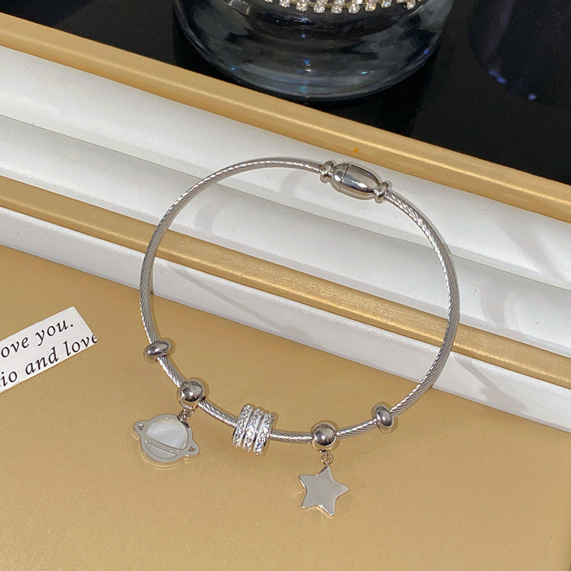 Minimalist Geometric Letter Titanium Steel Plated Bracelet for Women