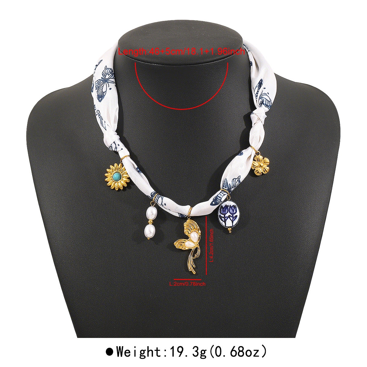 Collar colgante de cerámica floral artística con cinta de satén y cadena de acero inoxidable para mujer