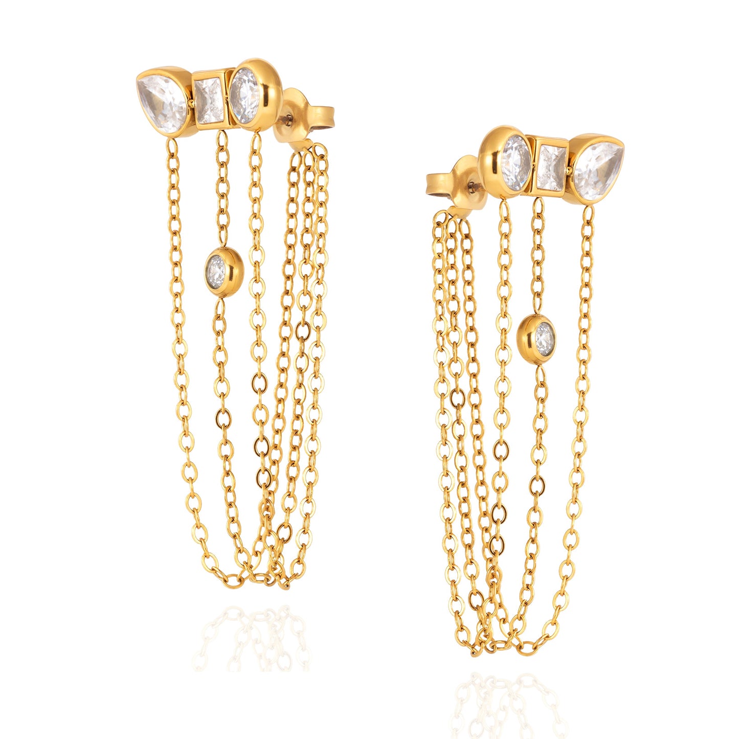 Orecchini a Nappa Geometrici in Acciaio Inossidabile con Strass Placcati per Donna