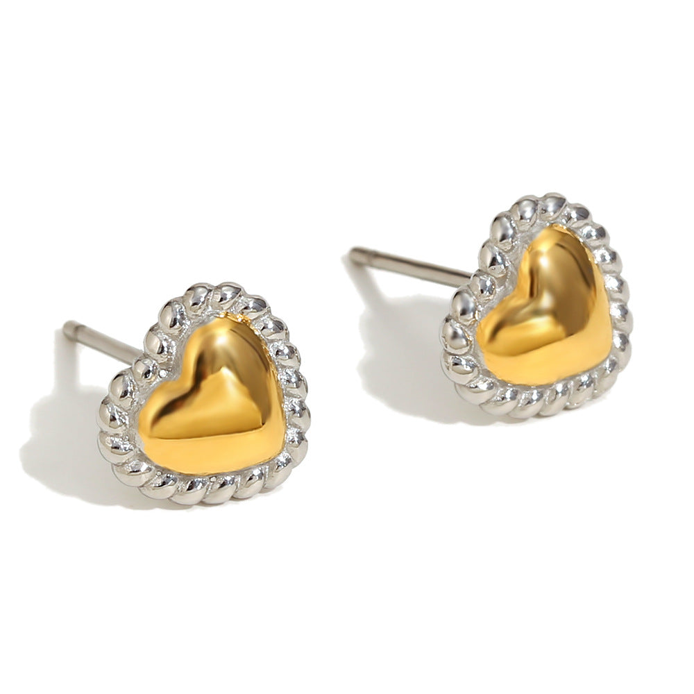 Minimalist Heart-Shaped Stainless Steel Necklace with 18K Gold Plating and Matching Gold-Tone Heart Stud Earrings for Women