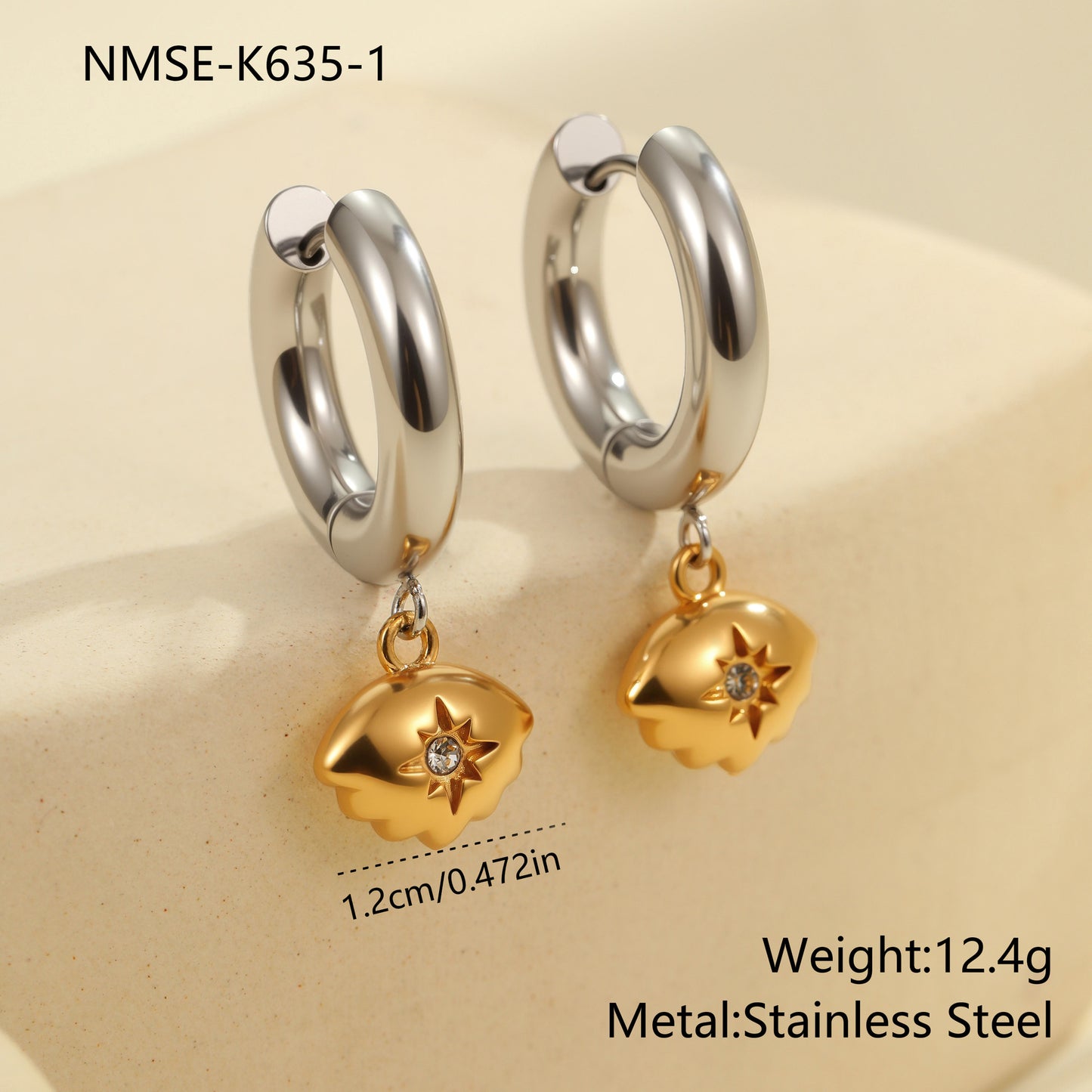 Fashionable Heart and Star Shaped Stainless Steel Earrings with 18K Gold and Silver Plating for Women