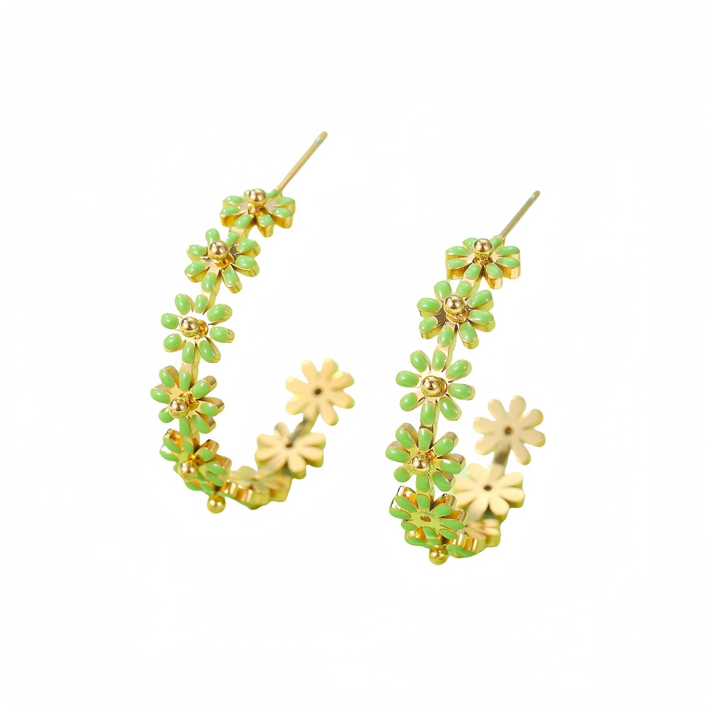 Pendientes de acero de titanio con forma de margarita de moda para mujer con acabado chapado, estilo minimalista chic de oficina
