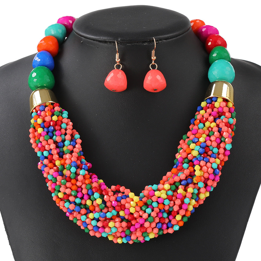 Set di collane statement multi-strato in stile boho chic con perline, ciondolo in resina a trama intrecciata e motivo a nuvola, per donna