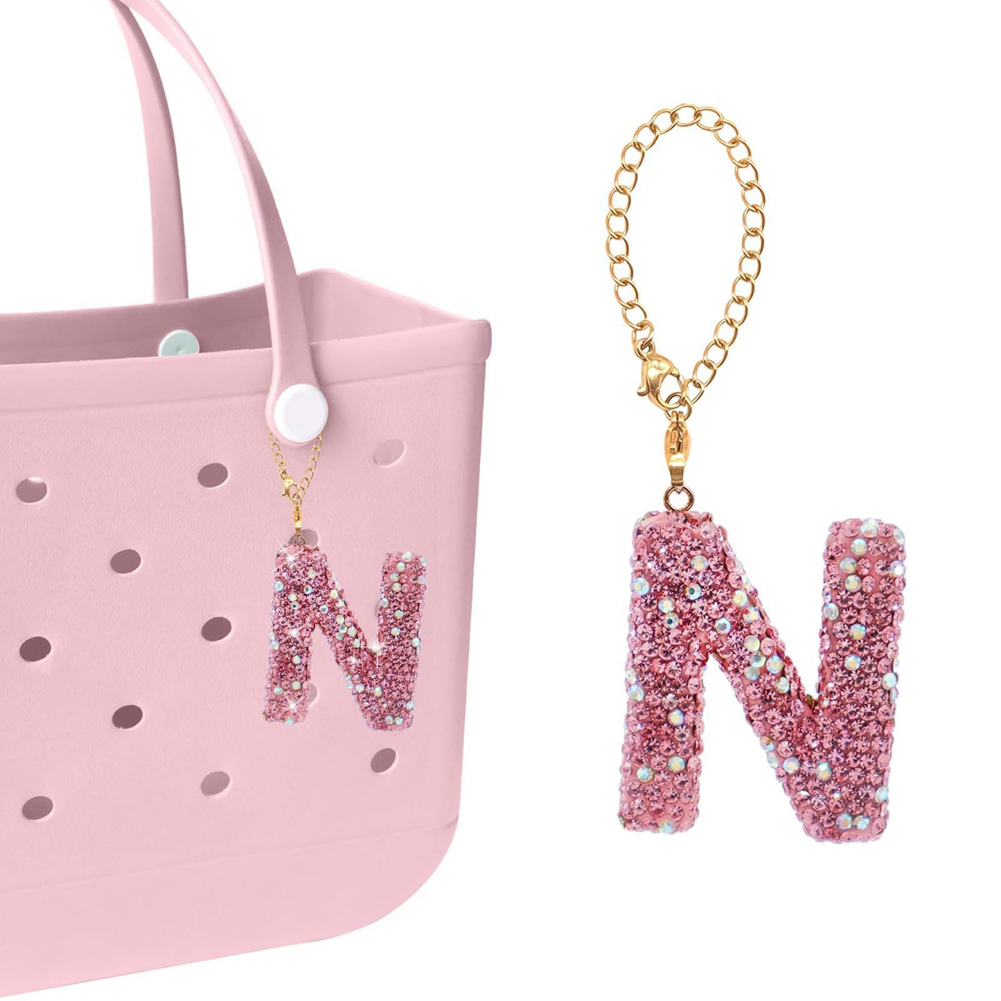 Minimalist Rhinestone Inlay Letter Backpack Charm with Gold Chain