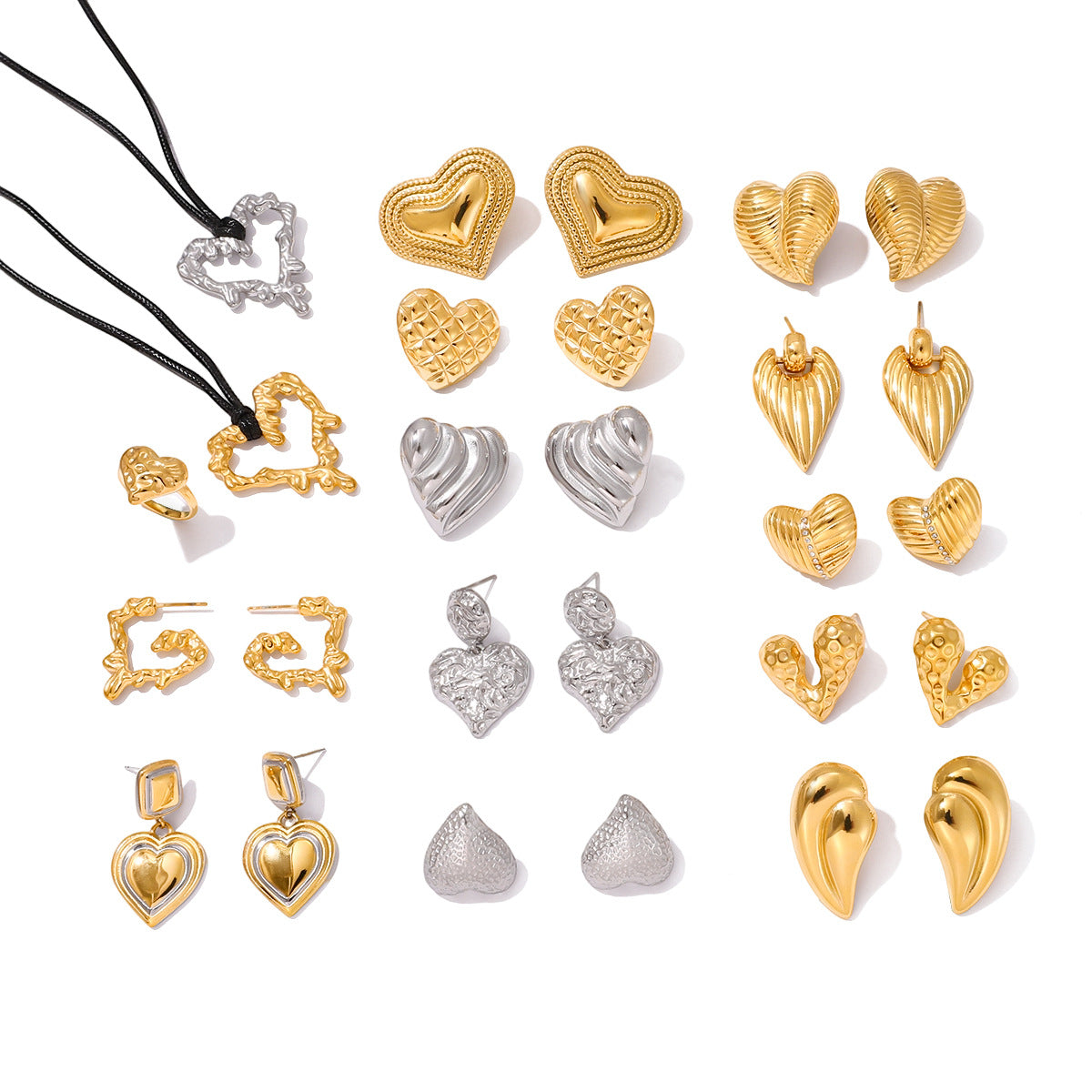 Set di collana e orecchini a cuore da donna in acciaio inossidabile placcato oro 18 carati, stile minimalista