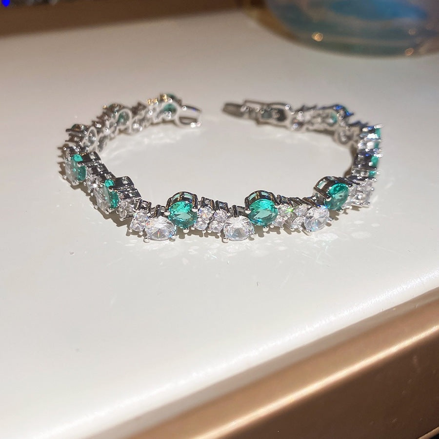 Luxury Elegant Brass Plated Crystal Cubic Zirconia Beaded Bracelet for Women