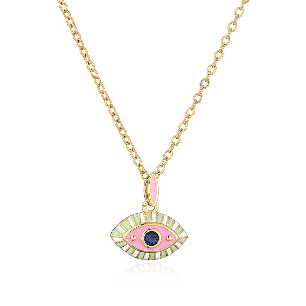 Collana pendente con occhio di Allah in stile bohémien da donna, con base in rame e finitura smaltata a forma geometrica