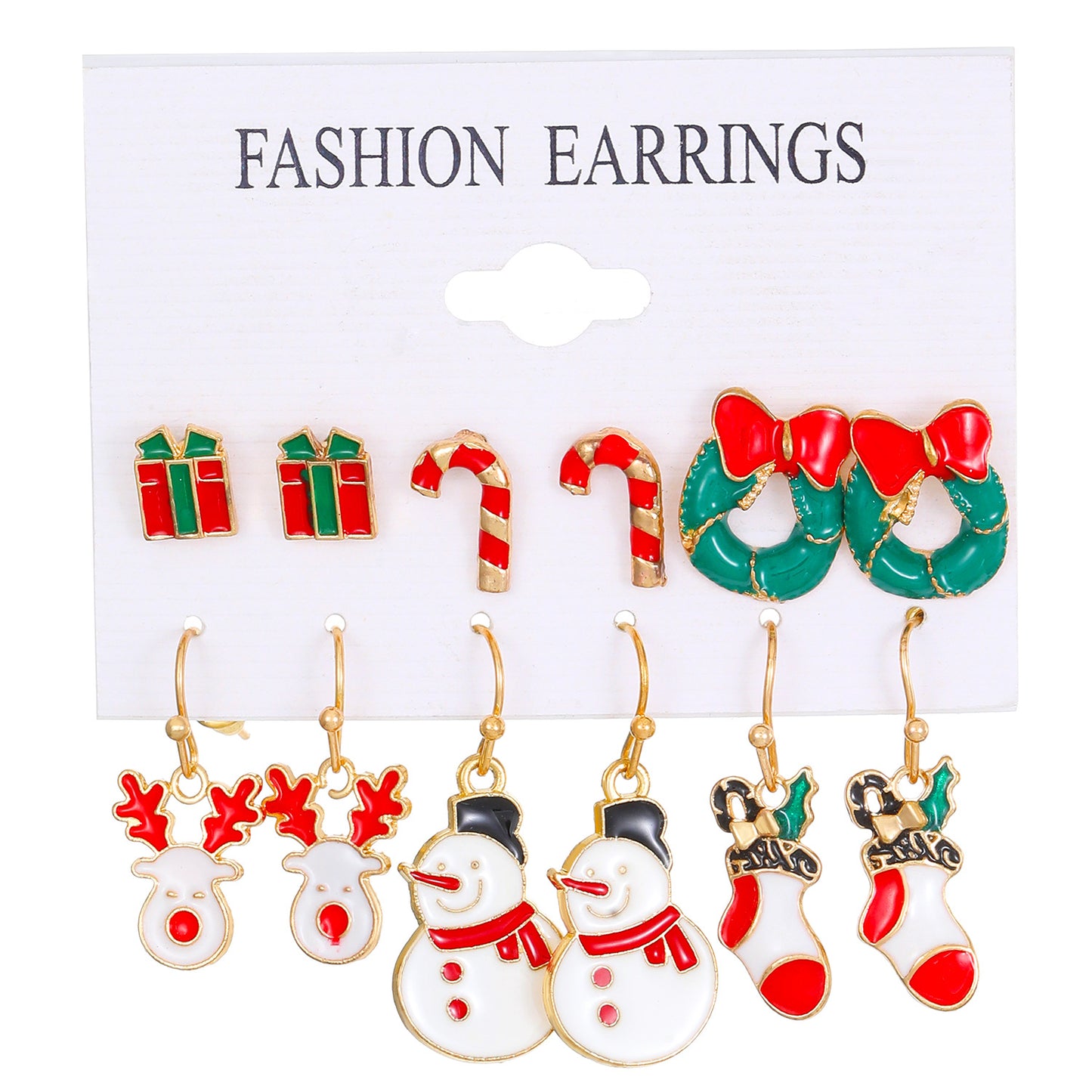 Set de pendientes de aleación con motivos navideños de muñeco de nieve, copo de nieve, reno y árbol de Navidad para mujer