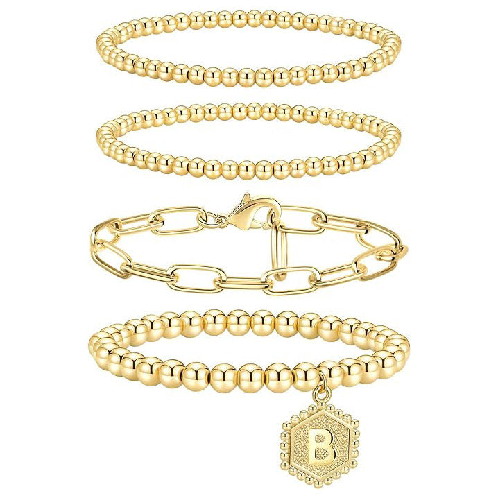 Minimalist Geometric Stainless Steel Brass Plated Paperclip Chain Bracelet Set for Women