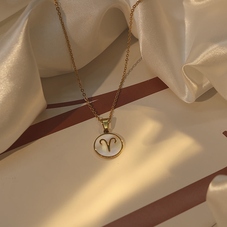 Collana con ciondolo zodiacale in stile INS in acciaio inossidabile con placcatura in oro 18 carati, catena a onda d'acqua, da donna