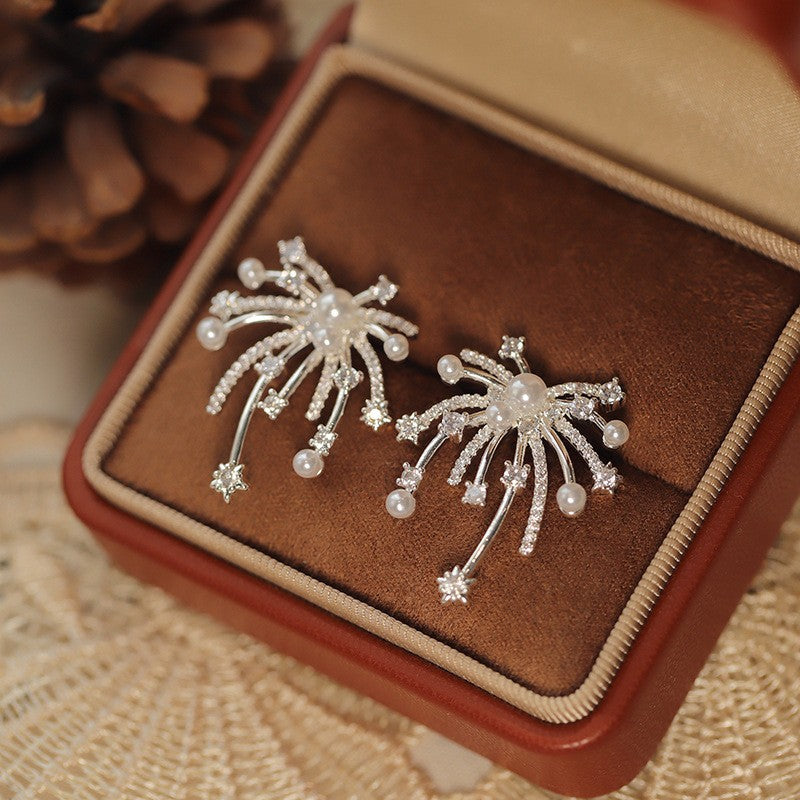 Pendientes de perlas geométricos para mujer con detalles de circonitas, postes de acero galvanizado, estilo retro lujoso y elegante para otoño e invierno