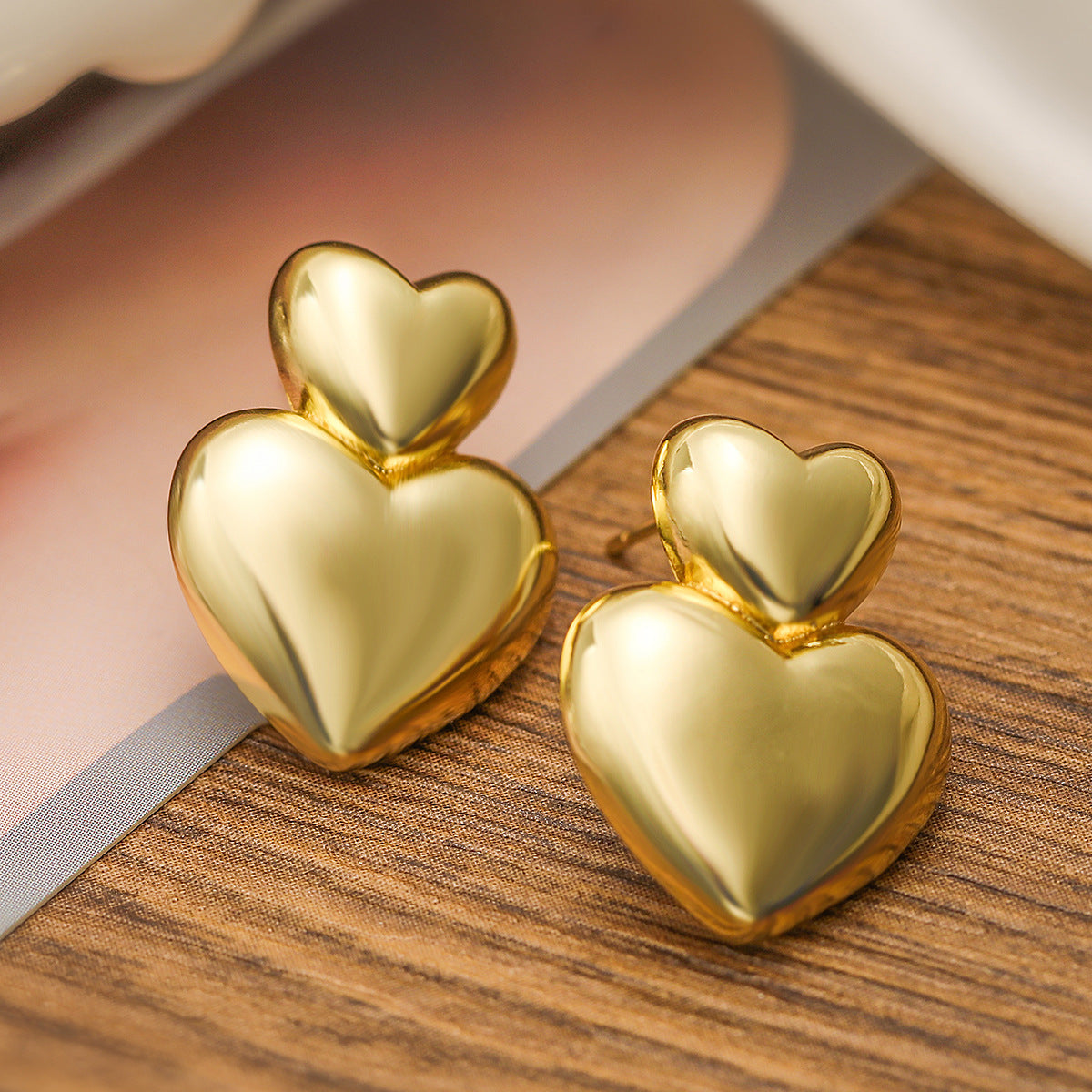 Minimalist Elegant 18K Gold Plated Brass Heart Stud Earrings for Women