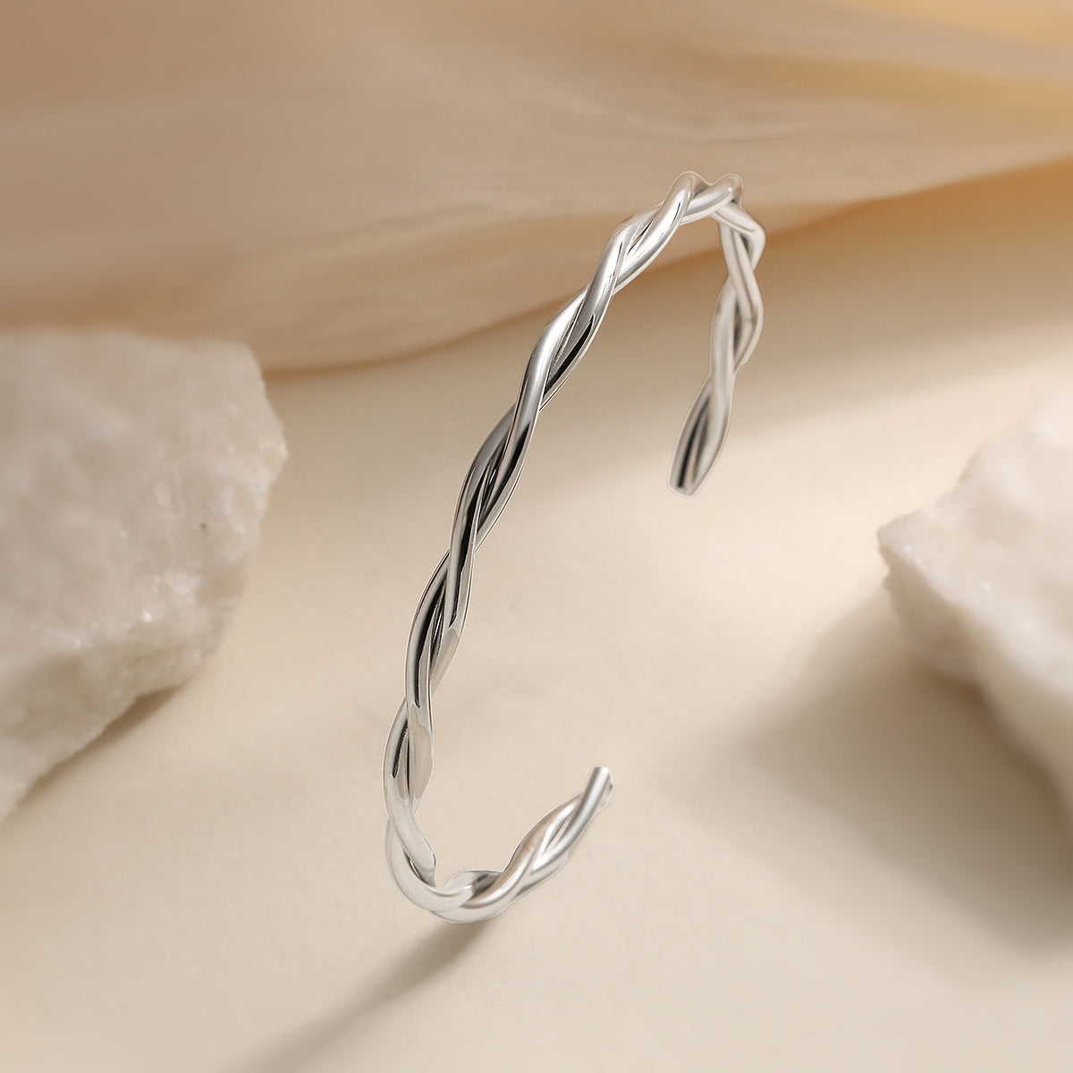 Minimalist Irregular C-Shaped Stainless Steel Bracelet for Women with 18K Gold Plating