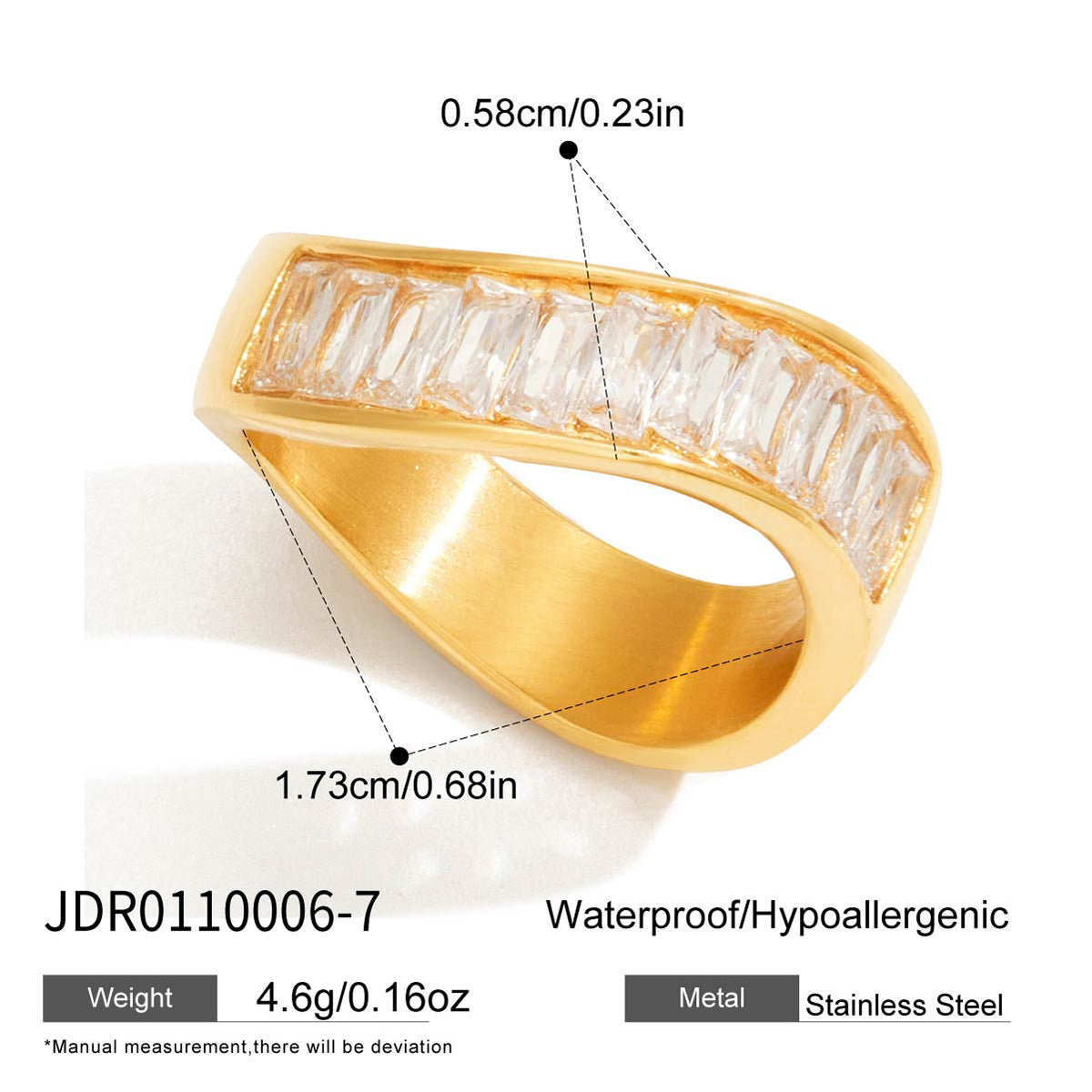 Anillo geométrico de circonia de acero inoxidable con acabado chapado para mujer, accesorio de moda minimalista