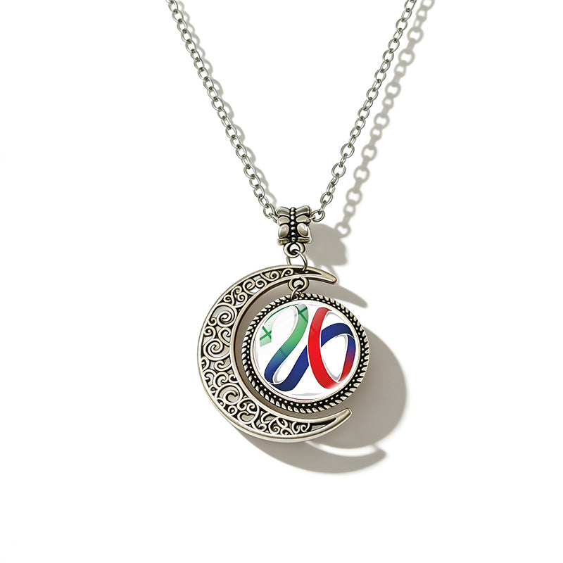 Sporty Geometric Alloy Plated Necklace with Crystal Pendant Unisex Cable Chain