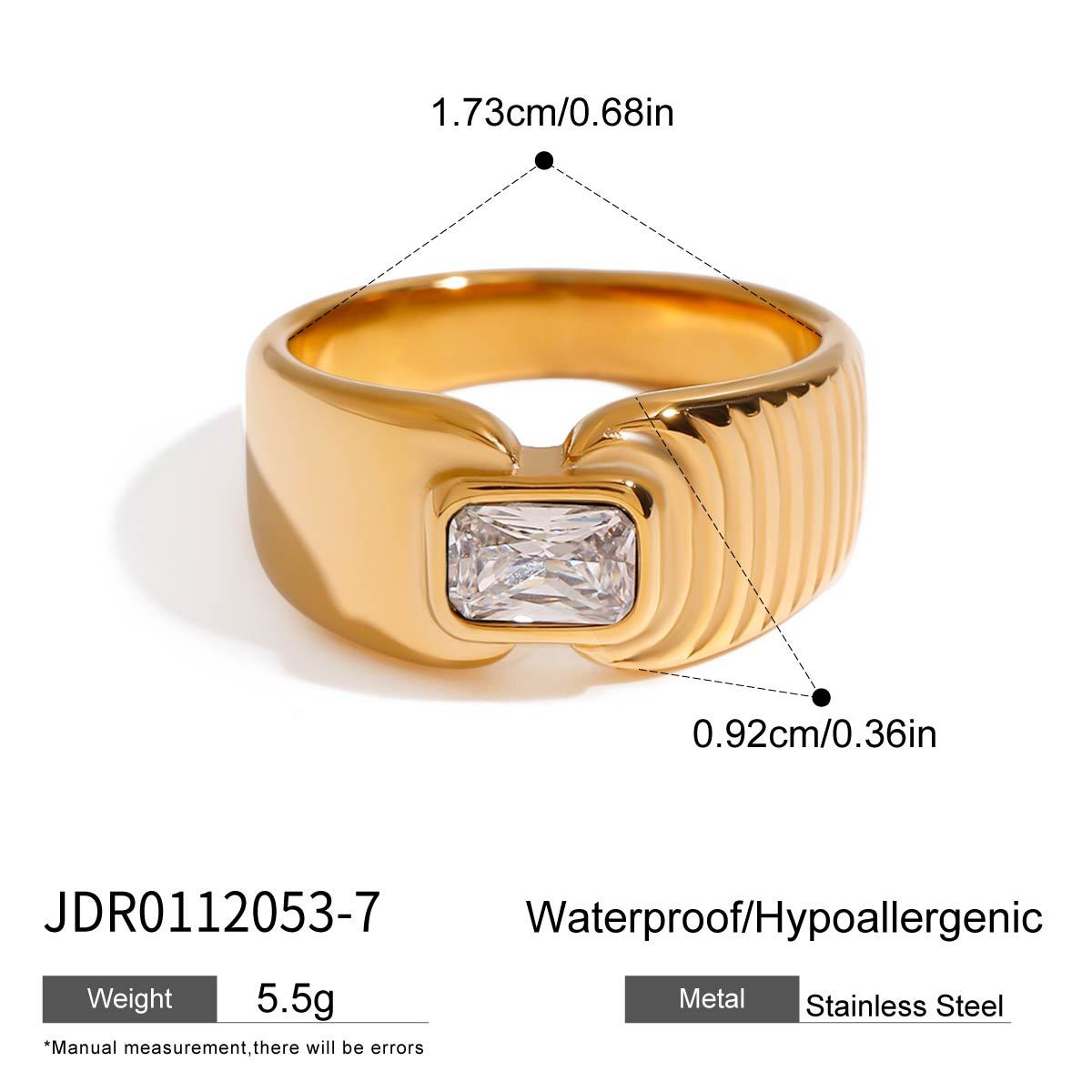 Elegant Geometric Cubic Zirconia Plated Stainless Steel Ring for Women