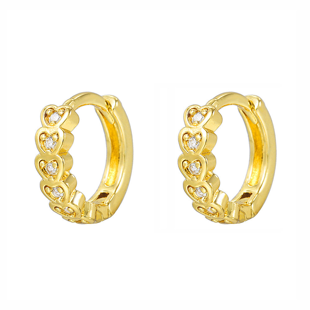 Gold Plated Brass Micro-Set Cubic Zirconia Geometric Leaf Cross Heart Round Hoop Earrings for Women
