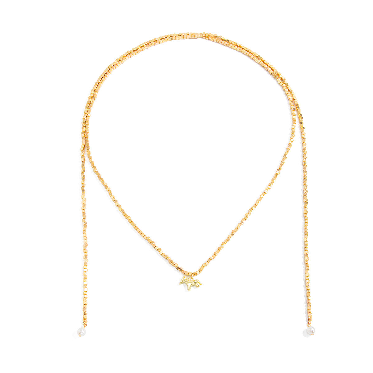 Sweet Square Resin Bead Zinc Alloy Horse Pendant Y-Shape Long Necklace for Women