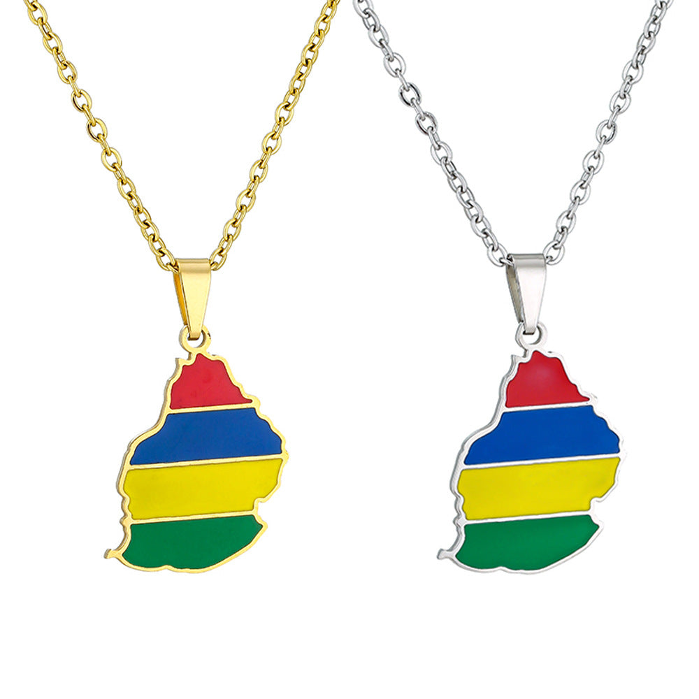 Collar con colgante de la bandera geométrica minimalista de Mauricio de acero inoxidable con acabado galvanizado para mujeres y hombres