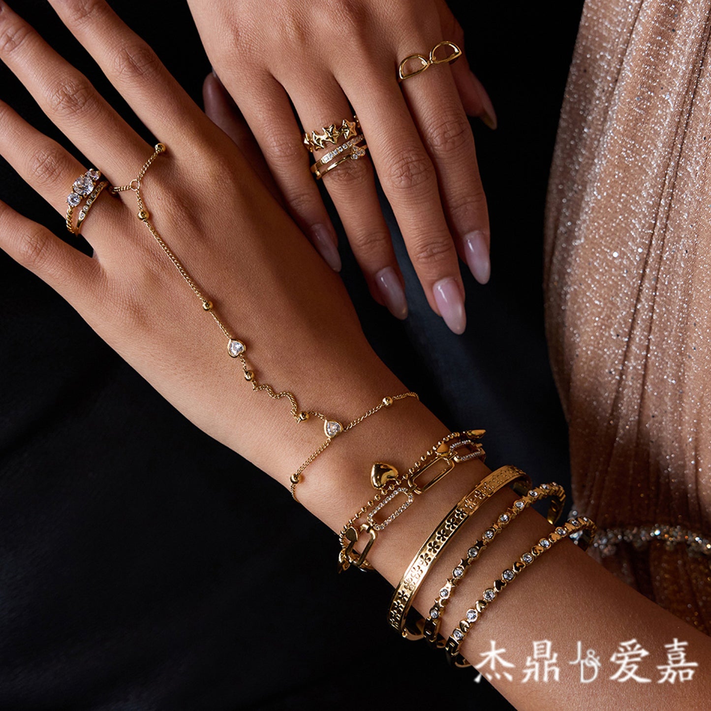 Elegant 18K Gold Plated Heart Stainless Steel Bracelet for Women