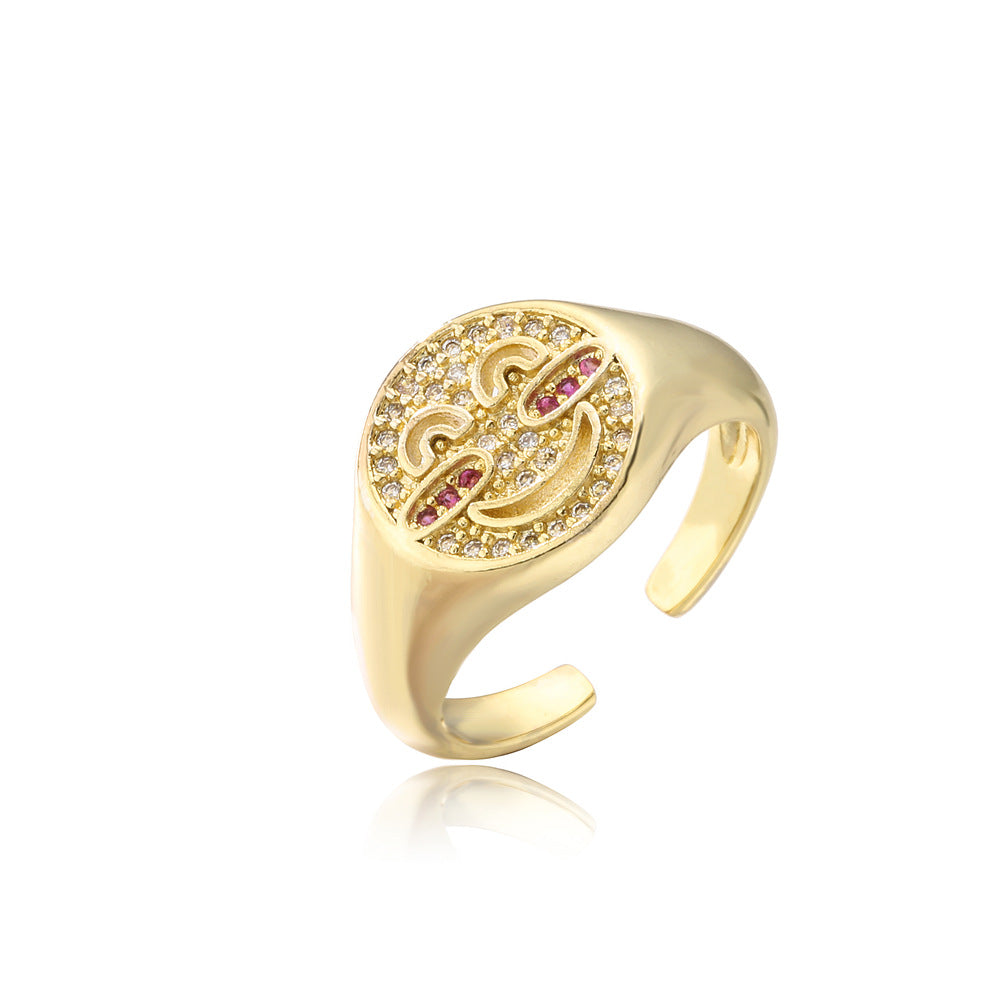 Sweet Geometric Brass 18K Gold Plated Ring with Micro-Inlaid Cubic Zirconia for Women