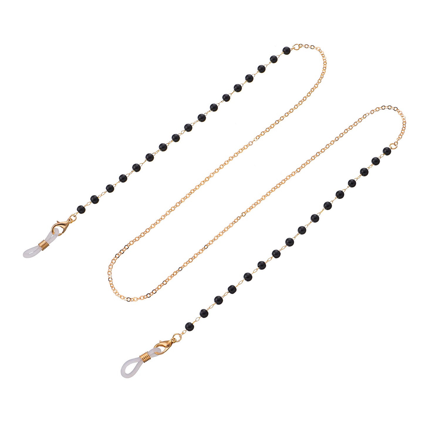 Minimalist Elegant Black Round Bead Alloy Ball Chain Eyeglass Holder for Women
