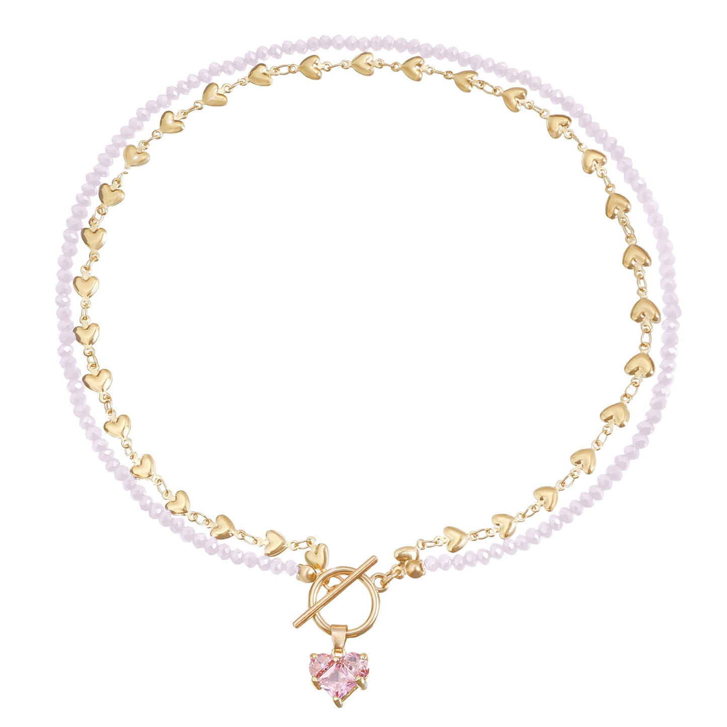 Creative Heart-Shaped Alloy Pendant Necklace with Rhinestone Inlay, Plated Finish, Clavicle Chain with OT Clasp for Women