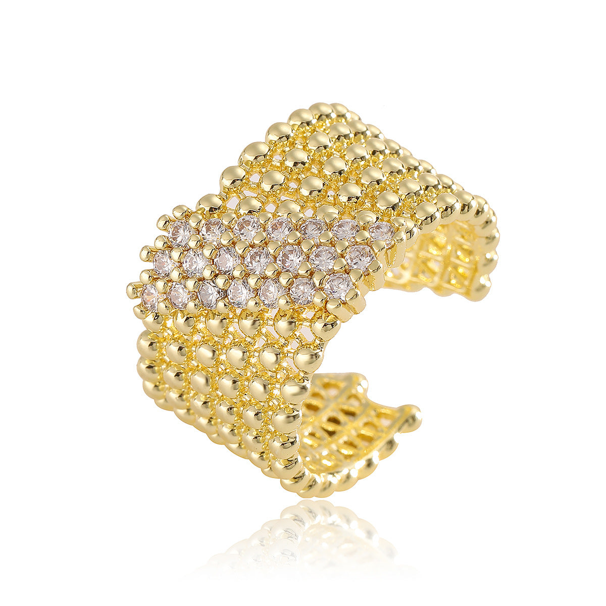 Minimalist Geometric Open Ring for Women in Copper with 18K Gold Plating and Zircon Inlay