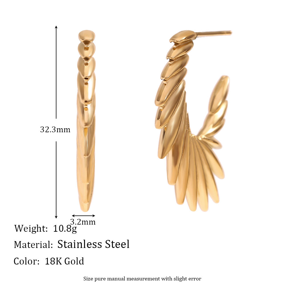 Geometric Wing Stud Earrings for Women Stainless Steel with 18K Gold Plating Fashionable Office-Ready Minimalist Design