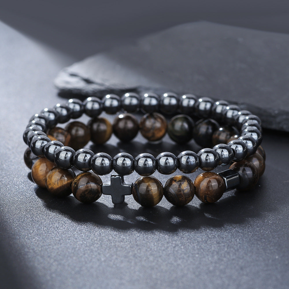 Minimalist Handmade Geometric Round Hematite Beaded Bracelet for Men and Women