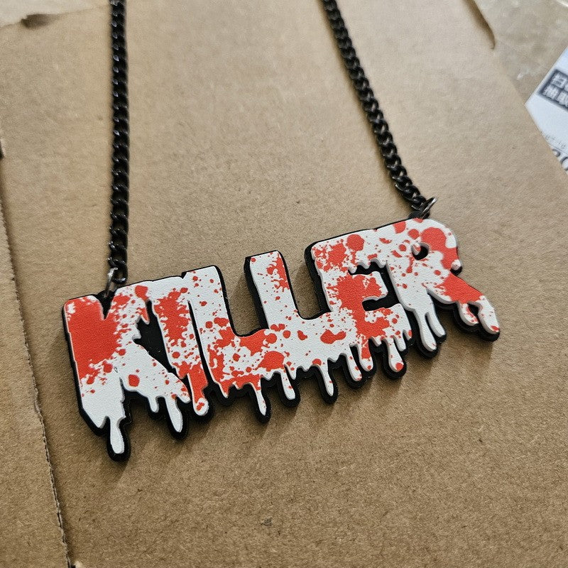 Collar con colgante de letras acrílicas atrevidas con diseño de gota de sangre para mujer, cadena tipo O, acabado impreso
