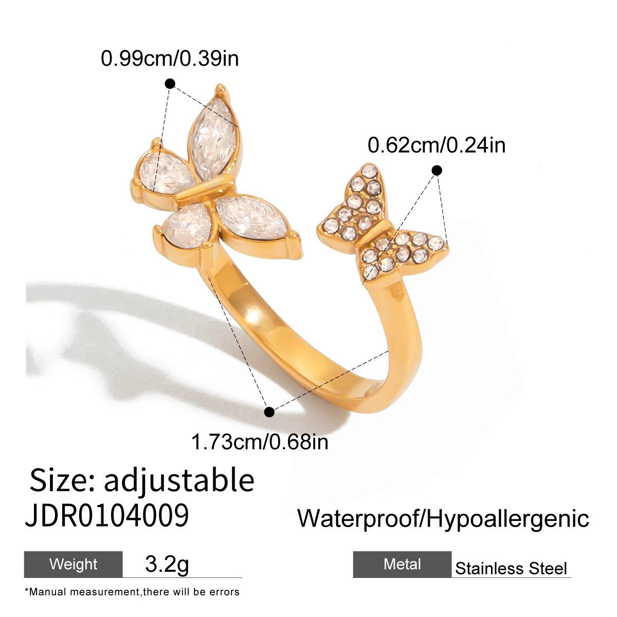 Anello in acciaio inossidabile a forma di farfalla con finitura placcata per donna, accessorio di moda dal design geometrico con tocco lussuoso e minimalista