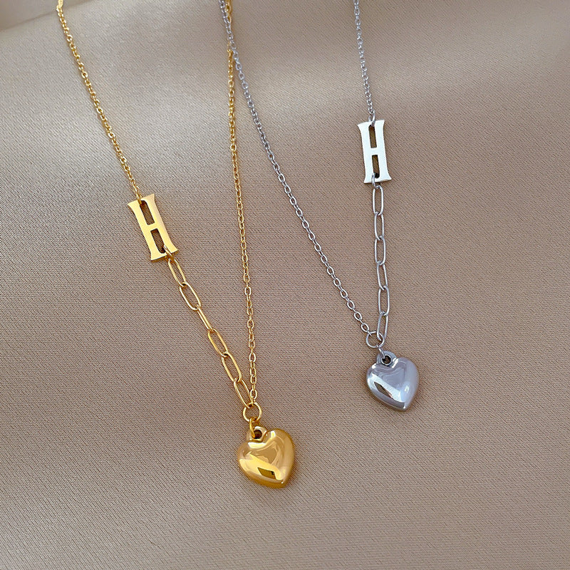 Minimalist Titanium Steel Heart Pendant Necklace for Women and Men with Gold Plated Finish and Geometric Design Locket Chain