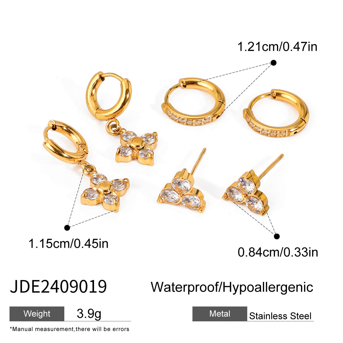 Orecchini a perno geometrici in acciaio inossidabile con dettagli in zircone e perle da donna