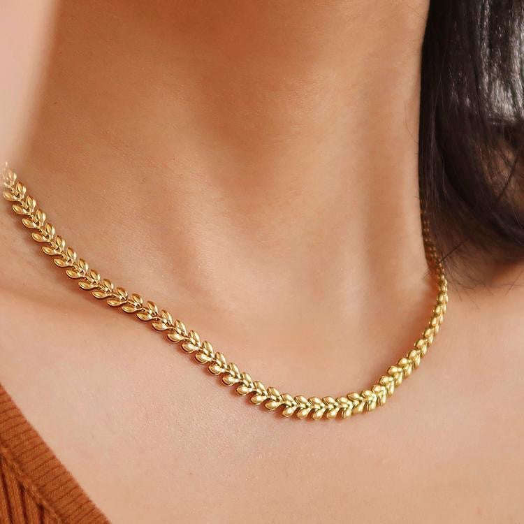 Vintage Heart Wheat Ear Titanium Steel Plated Necklace for Women