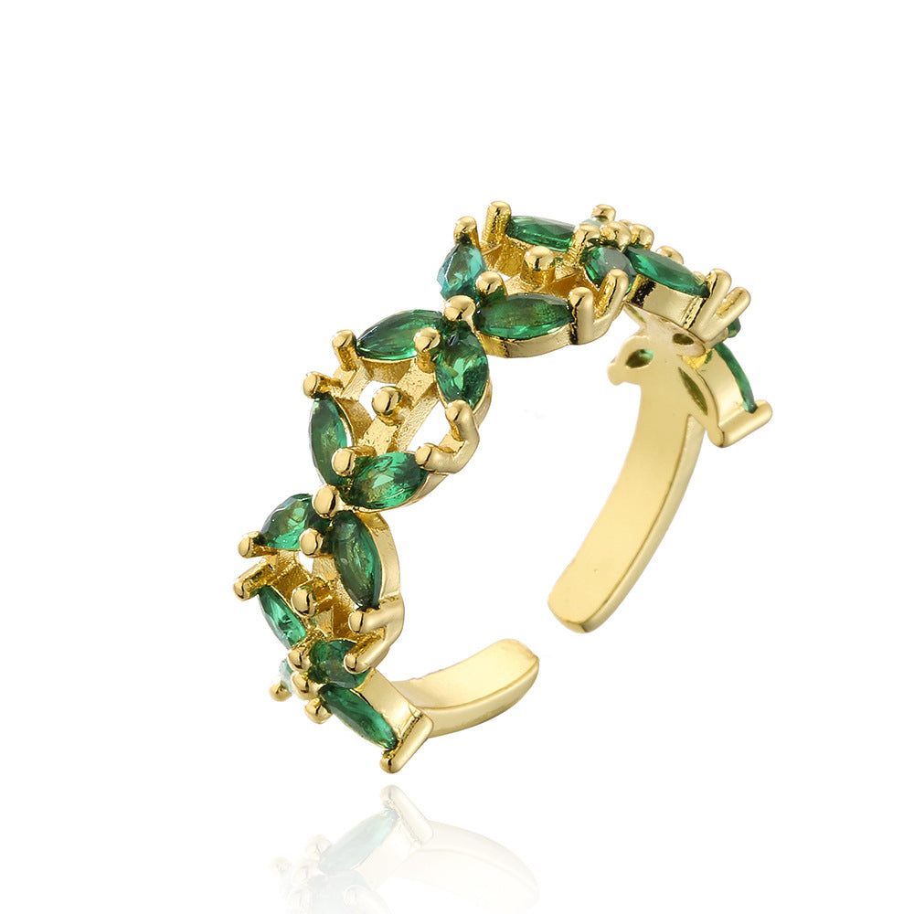 Minimalist Geometric Open Ring for Women Made of Brass with 18K Gold Plating and Micro-Paved Zirconia