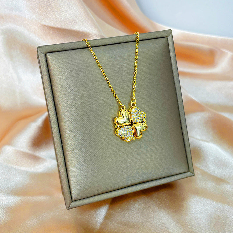 Minimalist Geometric Titanium Steel Necklace with Gold-Plated Copper Pendant and O-Chain for Women