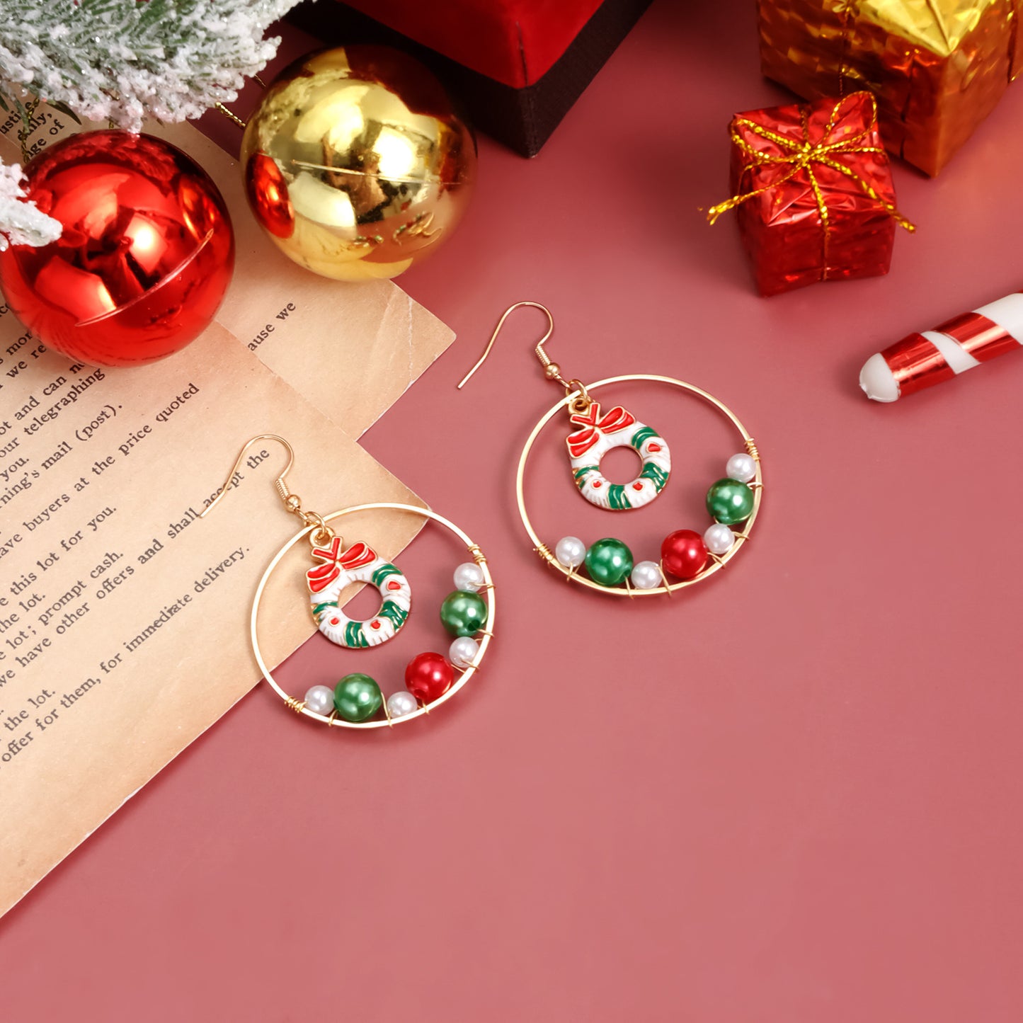 Cartoon Character Shaped Alloy Hoop Earrings with Pearl and Colorful Bell Accents for Women Christmas and New Year Festive Gift