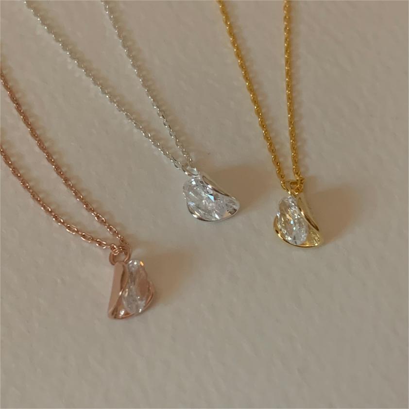 Minimalist Geometric Tulip Pendant Necklace in 925 Sterling Silver with Rhinestone Inlay on Snake Chain