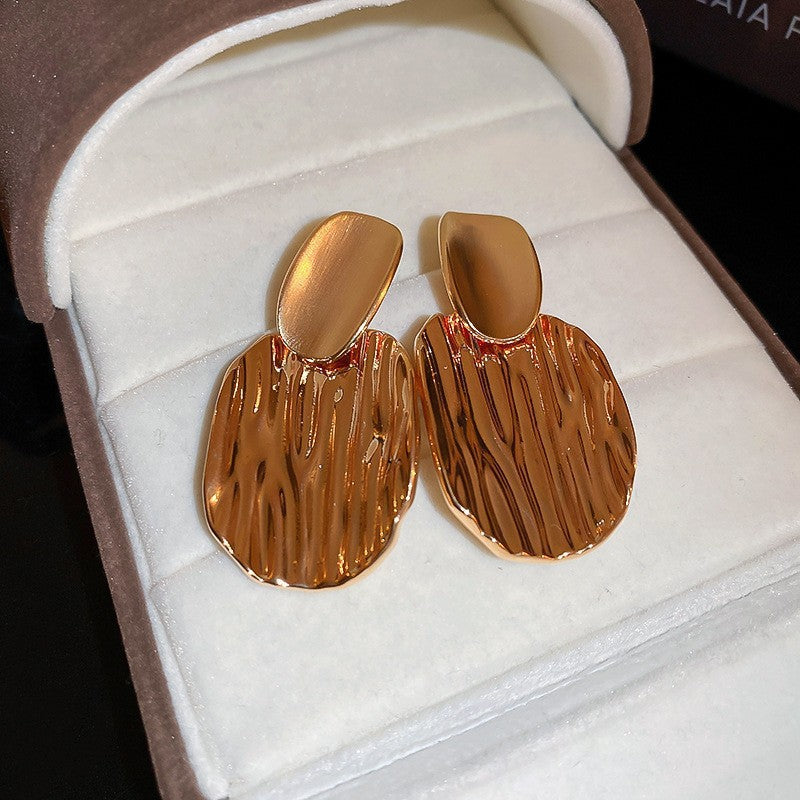Vintage Geometric Metal Stud Earrings with Round Pearl Accents and Silver-Plated Posts for Women