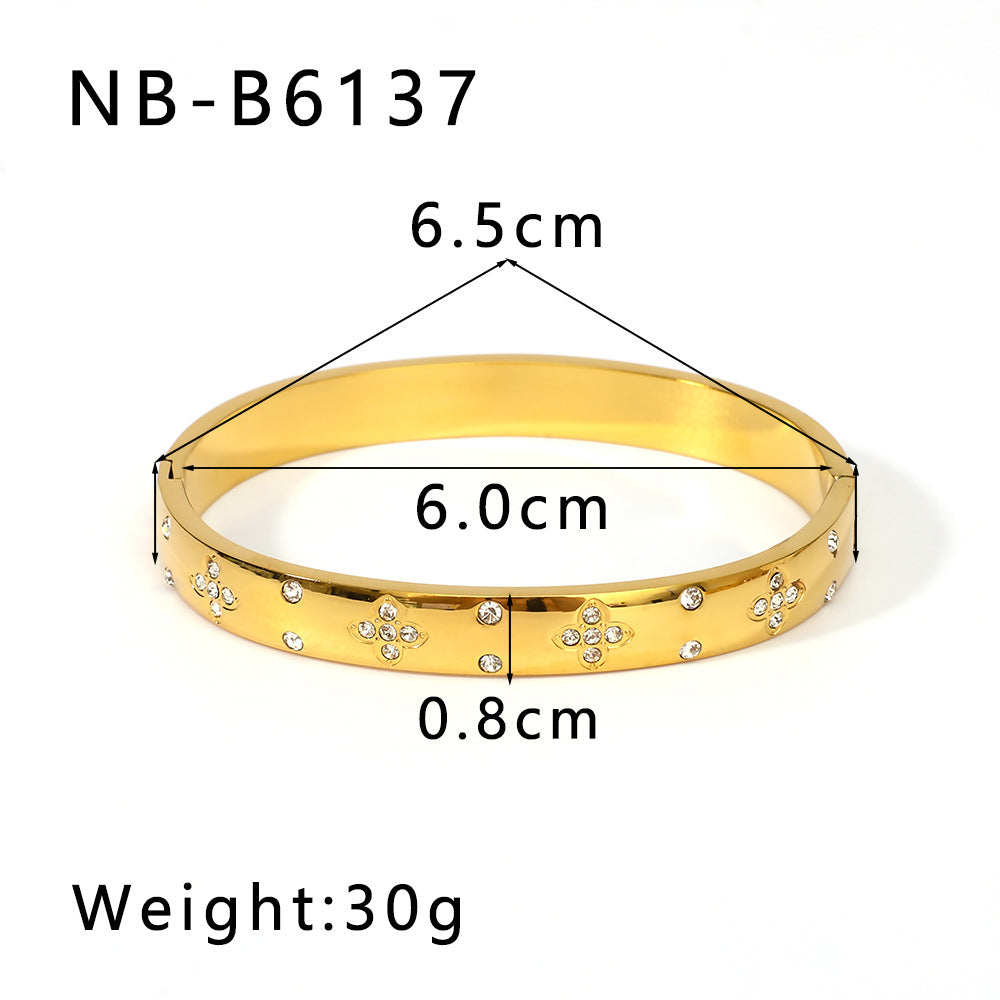 Set di bracciali in acciaio inossidabile a forma di cuore, fiocco di neve e foglia geometrica stile Ins con intarsio di strass da donna