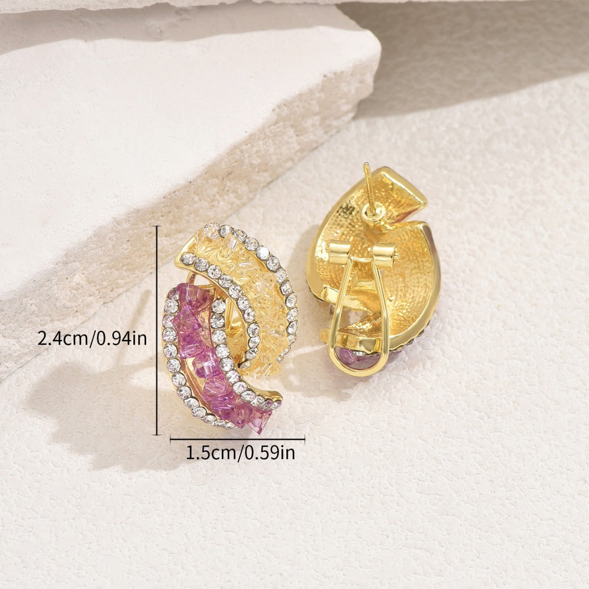 Pendientes de Tachuela Geométricos en Forma de U de Aleación de Zinc con Incrustaciones de Diamantes de Imitación para Mujeres, Ropa de Oficina Moderna y Versátil