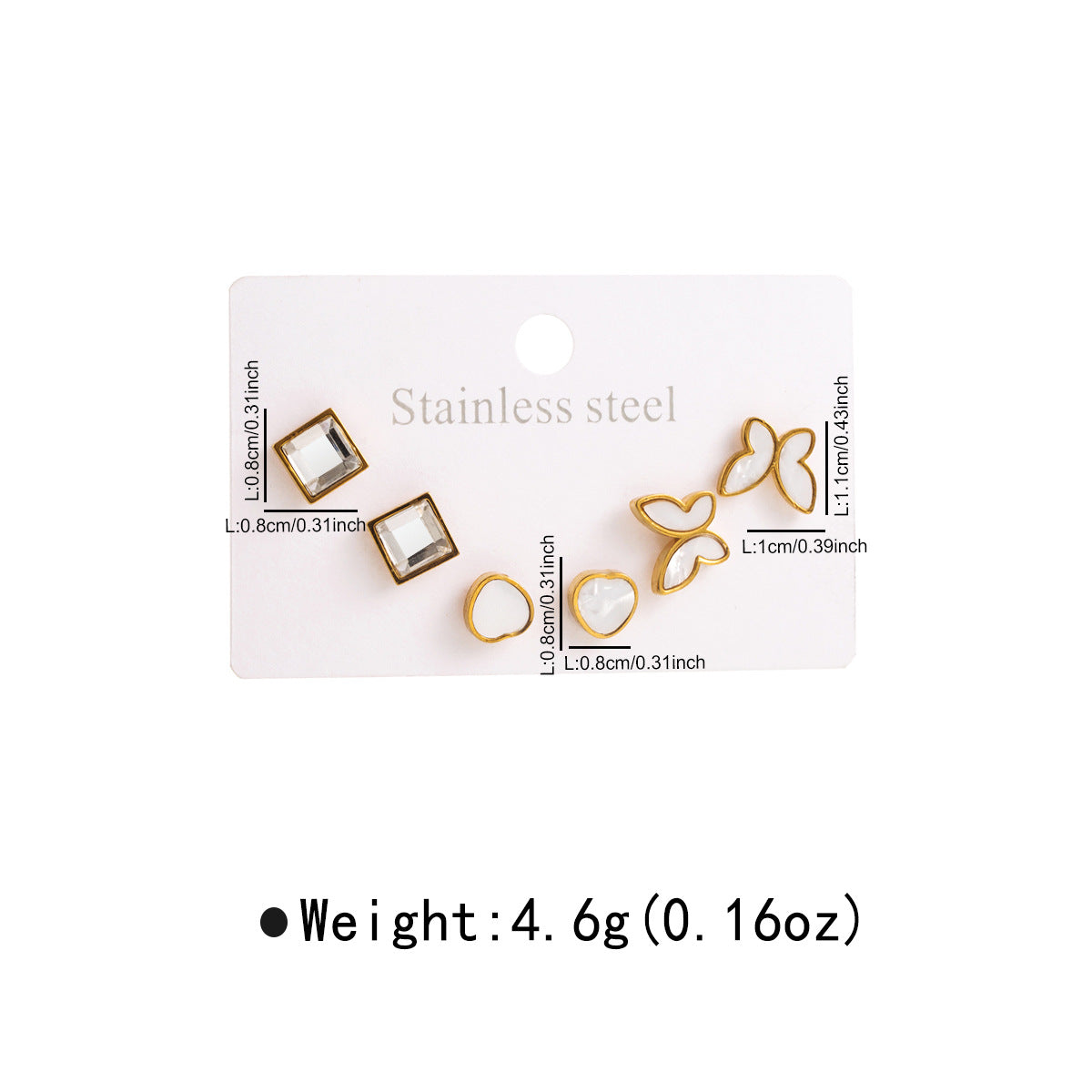 Orecchini minimalisti in acciaio inossidabile a forma di farfalla con intarsi in conchiglia e strass per donna