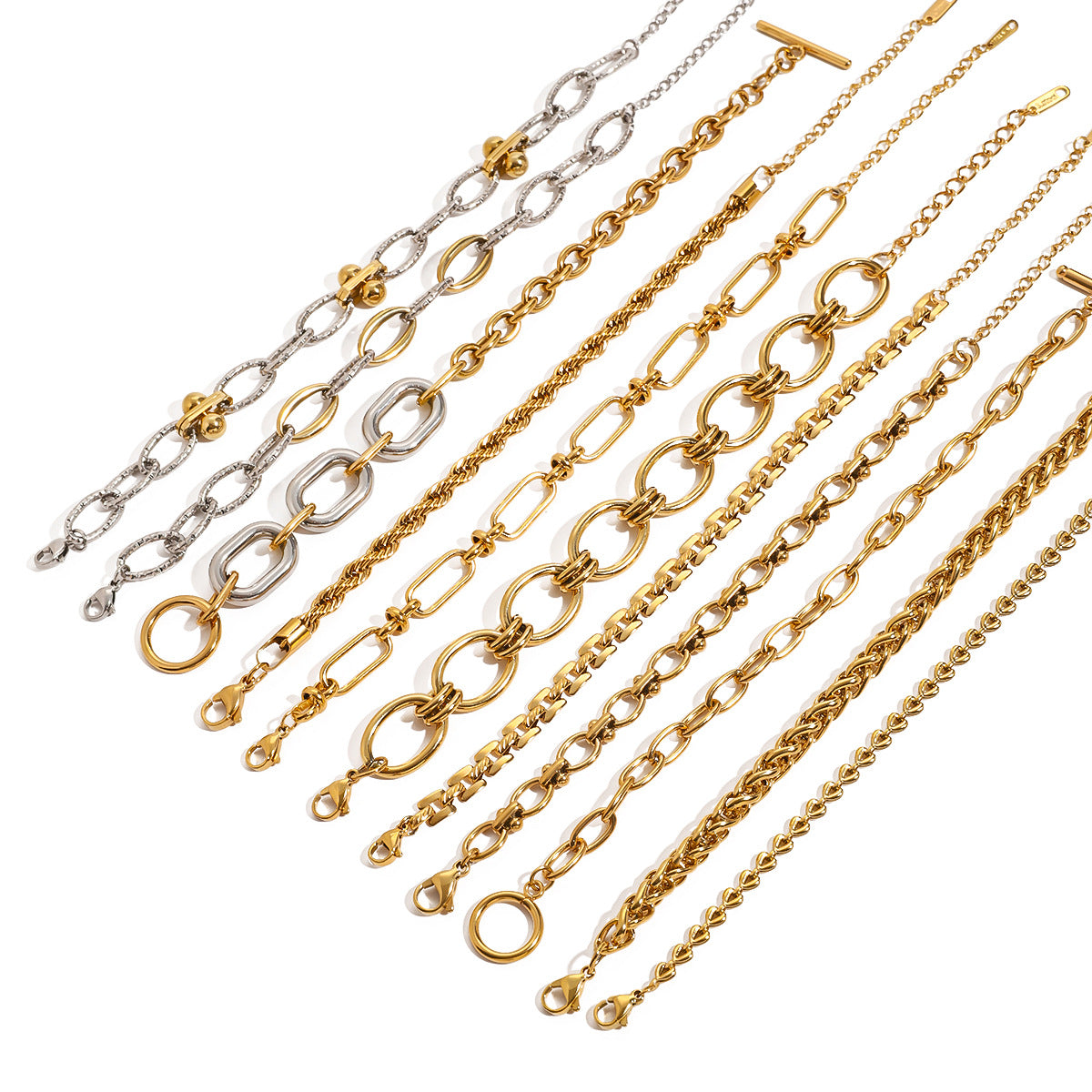 Pulsera Cubana de Acero Inoxidable con Baño Geométrico para Mujer, de Estilo Minimalista Moderno y Diseño de Líneas Limpias
