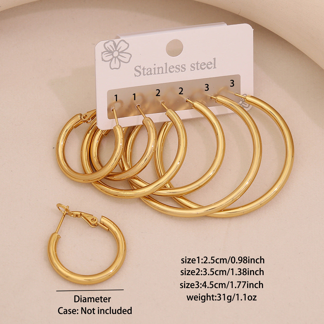 Fashion Geometric Hexagonal Stainless Steel Hoop Earrings with Plated Finish for Women