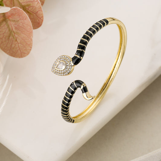 Brazalete esclavo de circonitas esmaltadas con forma de serpiente estilo bohemio para mujer