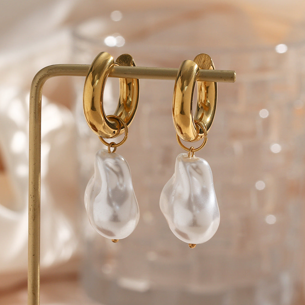 Fashionable Office Style Teardrop-Shaped Stainless Steel Earrings with 18K Vacuum Plating for Women