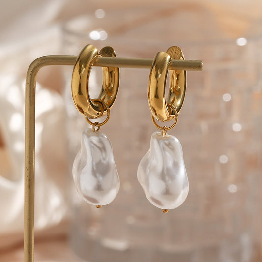 Orecchini da donna in acciaio inossidabile a goccia, placcati sottovuoto in oro 18 carati, stile ufficio alla moda